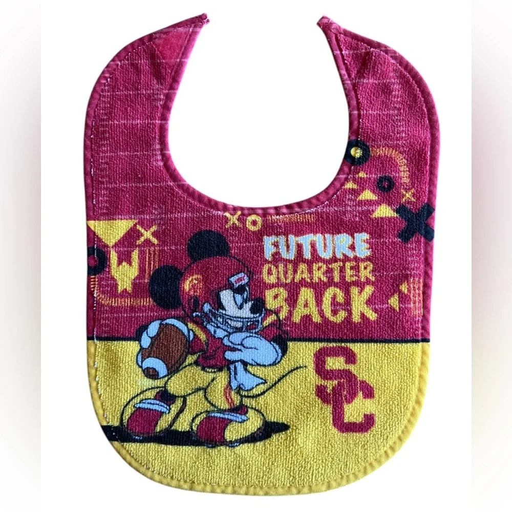 USC TROJANS MICKEY MOUSE BABY BIB DISNEY‎ NCAA OFFICIALLY LICENSED Made in USA
